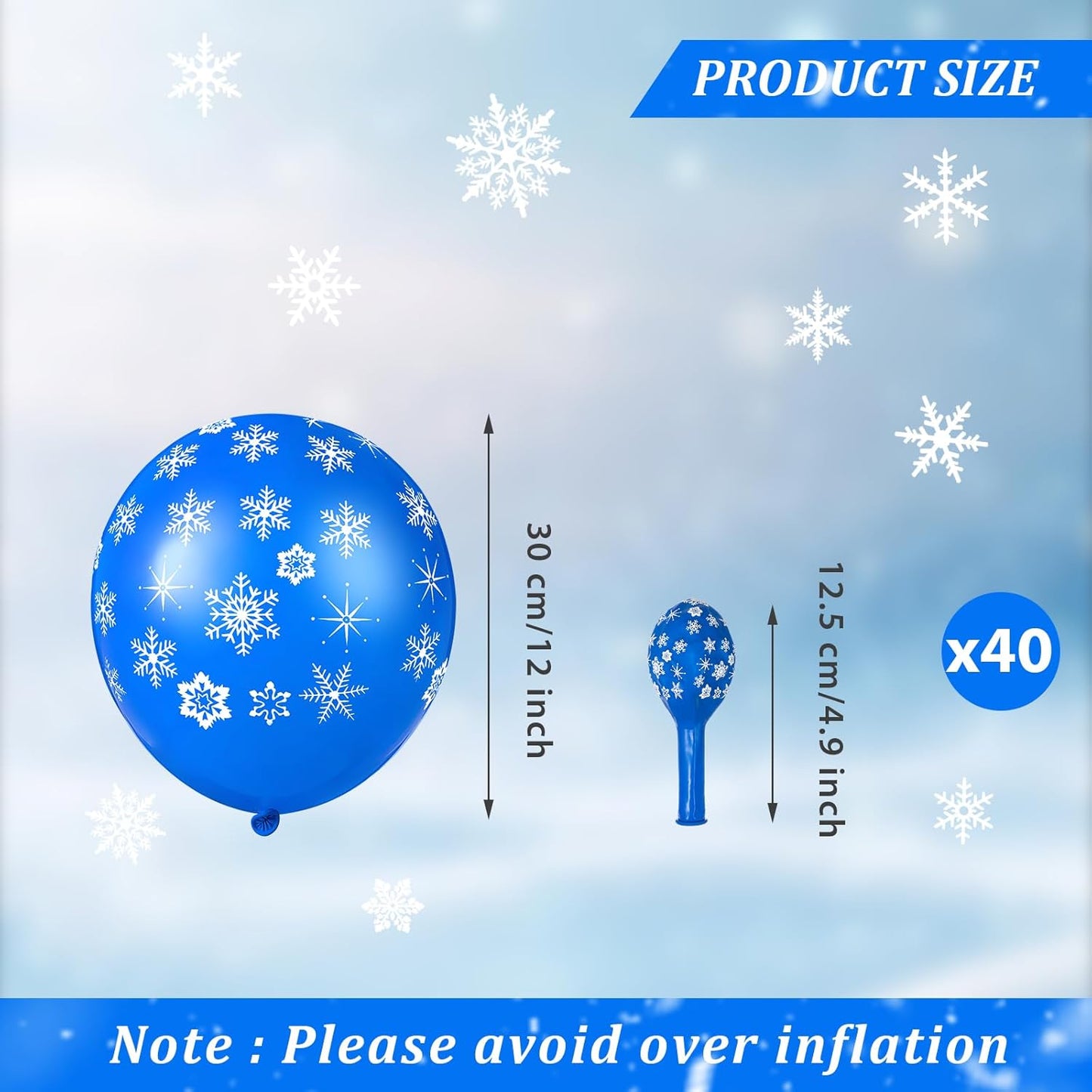 Skylety 40 Pieces Snowflake Balloons Bulk Winter Transparent Snowflake Latex Balloons for Christmas Birthday Wedding Party Decorations(Blue)