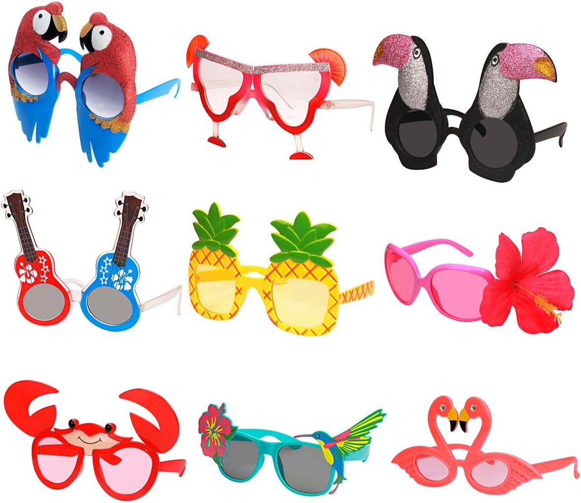 Ocean Line Luau Party Sunglasses - 9 Pairs Funny Hawaiian Glasses, Tropical Fancy Dress Props, Fun Summer Kids Party Favors, Beach Themed Party Supplies Decoration